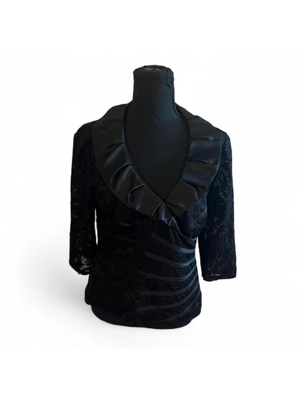 JS Collections Whimsygoth Mixed Media Black Lace Ruffle Sleeve Lace Top Size 12